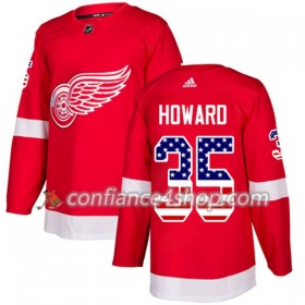 Adidas Maillot de Hockey Detroit Red Wings Jimmy Howard 35 2017-2018 Rouge USA Flag Fashion Authentic - Homme